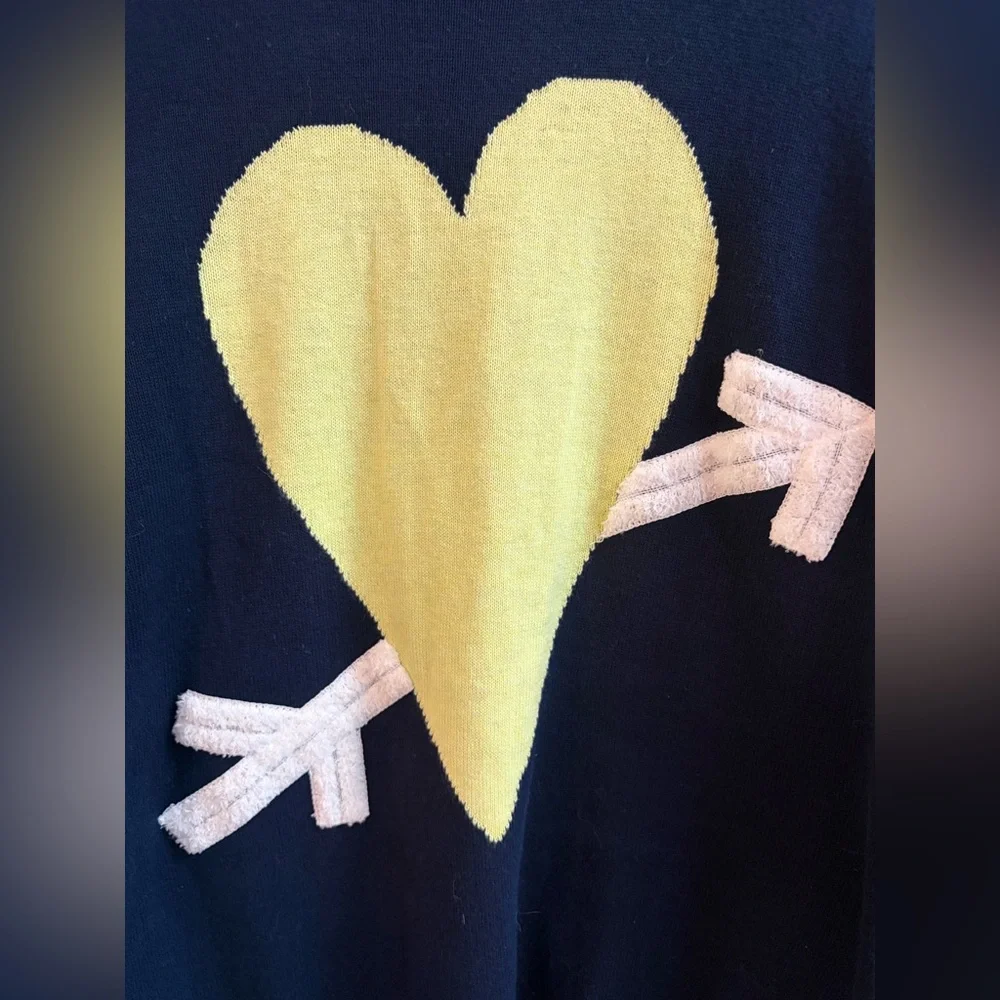 Lisa Todd Heart Throb Navy Lime Green Heart Long Sleeve Cotton Sweater Top